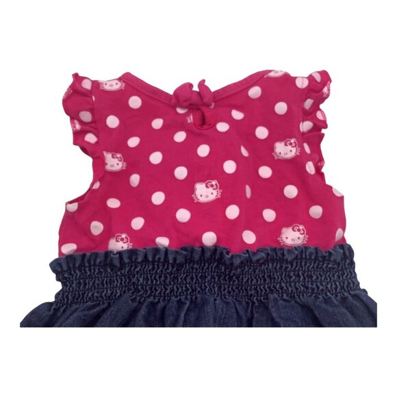 Hello Kitty By Sanrio Pink Dress Baby Girl 18M Polka Dot & Denim Ruffle Bow - Picture 8 of 8